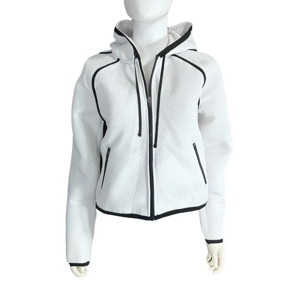 Hot Beso Hooded Zip Up Jacket White Black Women's Medium